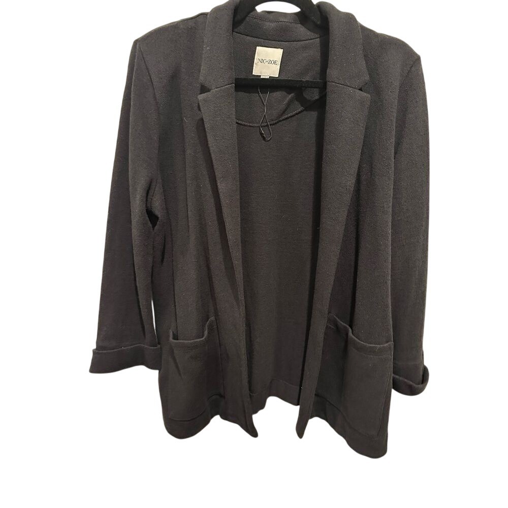 NEW Nic Zoe PL Black Open Front Sweatshirt Cardigan Long Sleeve